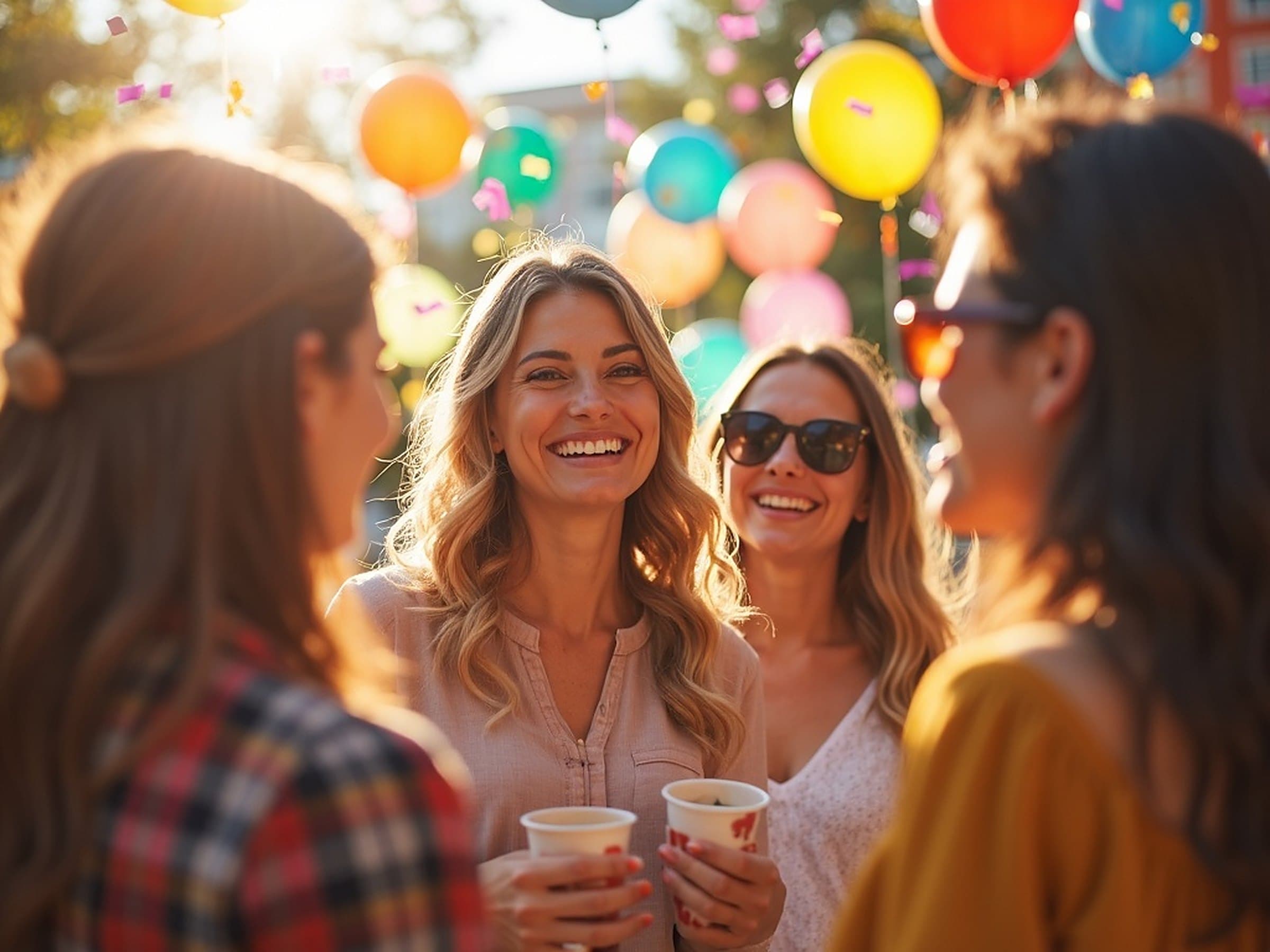 Bright, joyful networking party with confetti