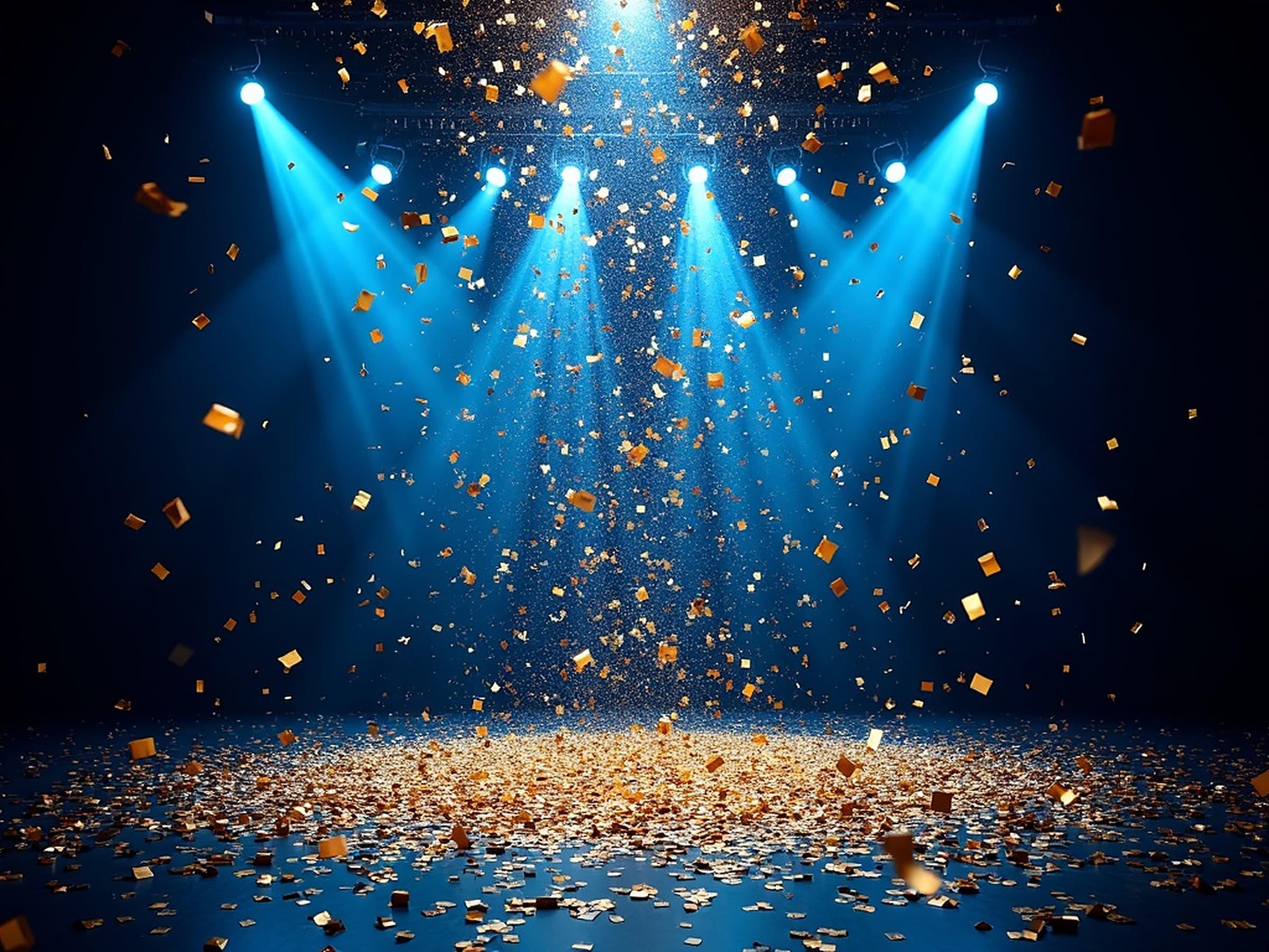 Gold confetti falling on a stage